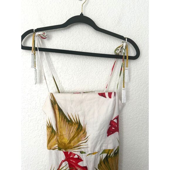 House of Harlow Midi Dress Size XS Linen-Blend Cut Out Smocked Back Bead Tassels - Picture 3 of 12